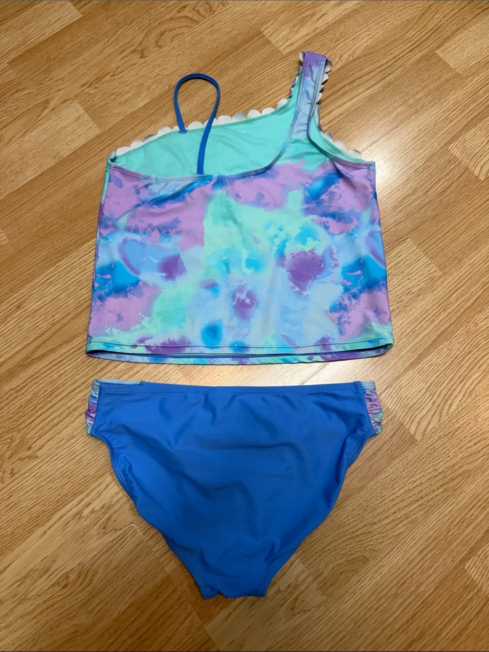 Wonder Nation Girls XL 14-16 Tie Dye Two Piece Tankini Swimsuit Blue